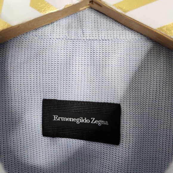 ERMENEGILDO ZEGNA Shirt Mens Medium Blue Button Tailored Fit Dress Shirt - Picture 6 of 9